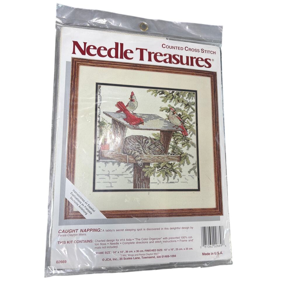 Vintage Craft Kit Counted Cross Stitch- Cardinal Cats- finished 10x10"- unopened
